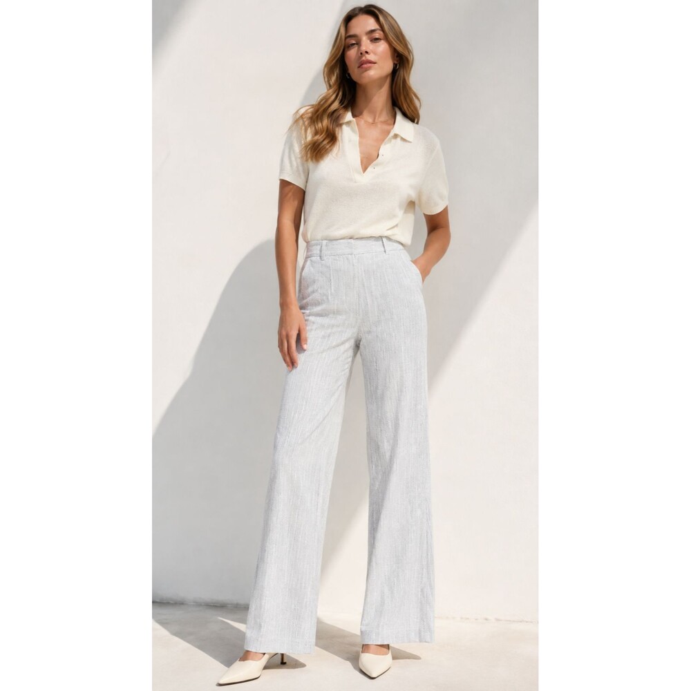 Frame The Seersucker Modernist Pocket Pants Light Chambray Wide Leg Trousers 12